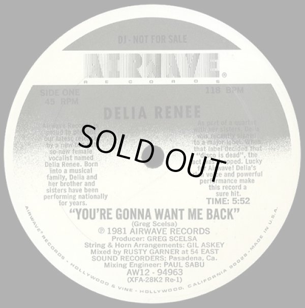 画像1: Delia Renee - You're Gonna Want Me Back (3Vers) 12" 