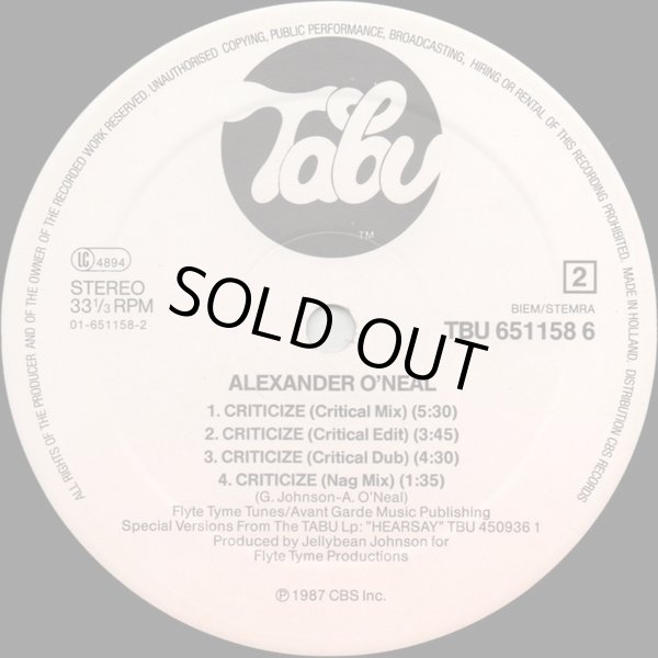 画像3: Alexander O'Neal - Criticize (Special 12" Mixes) 12"