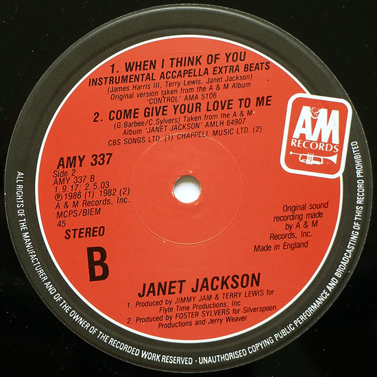 画像3: Janet Jackson - When I Think Of You/Come Give Your Love To Me 12"